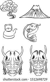 Symbol of Japanese illustration isolated on white background.doodle line art for sticker.Japanese demon mask.devil