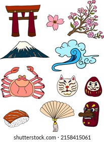 Symbol of Japanese illustration isolated on white background.doodle line art for sticker.