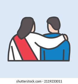 Symbol of Jesus placing his hand on a man's shoulder