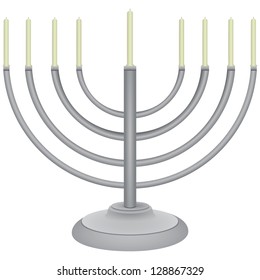 The symbol of the Jewish religion - minor with nine candles. Vector illustration.