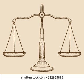 Symbol of justice, draw scale, old, vintage