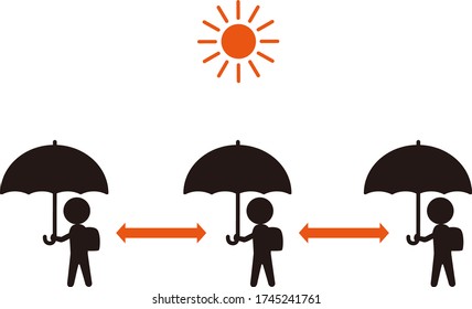 Symbol of kids going to school with parasols.