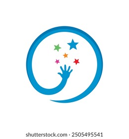 symbol of kids hand reaching stars logo vector icon illustration design 