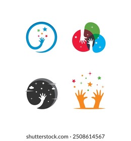 symbol of kids hand reaching stars logo vector icon illustration design 