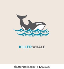 Symbol of killer whale and sea wave. Vector illustration