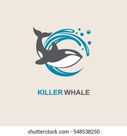 Symbol of killer whale and sea wave. Vector illustration