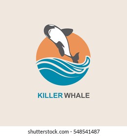 Symbol of killer whale and sea wave. Vector illustration