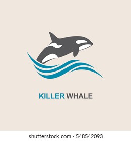 Symbol of killer whale and sea wave. Vector illustration