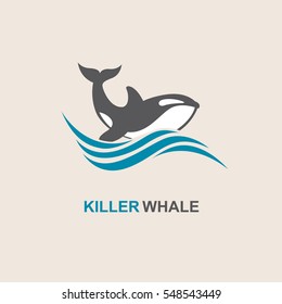 Symbol of killer whale and sea wave. Vector illustration