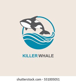 Symbol of killer whale and sea wave. Vector illustration