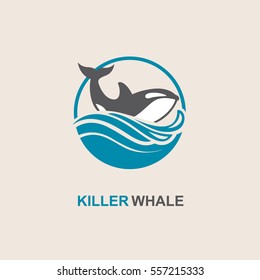 Symbol of killer whale and sea wave. Vector illustration