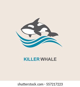 Symbol of killer whale and sea wave. Vector illustration