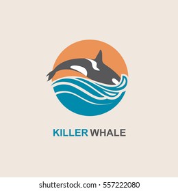 Symbol of killer whale and sea wave. Vector illustration