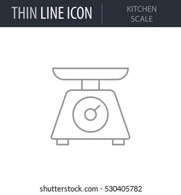 Symbol of Kitchen Scale. Thin line Icon of Kitchen Utensils. Stroke Pictogram Graphic for Web Design. Quality Outline Vector Symbol Concept. Premium Mono Linear Beautiful Plain Laconic Logo