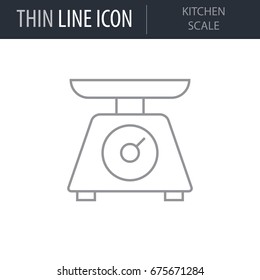 Symbol of Kitchen Scale. Thin line Icon of Kitchen Utensils. Stroke Pictogram Graphic for Web Design. Quality Outline Vector Symbol Concept. Premium Mono Linear Beautiful Plain Laconic Logo.