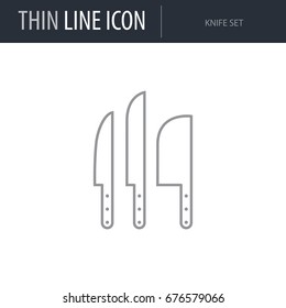 Symbol of Knife Set. Thin line Icon of Set of Kitchen. Stroke Pictogram Graphic for Web Design. Quality Outline Vector Symbol Concept. Premium Mono Linear Beautiful Plain Laconic Logo