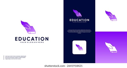 A symbol of knowledge with the concept of books and quills, smart education, digital services, graphic design illustration.