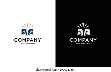 símbolo del conocimiento. libro abierto y sol. plantillas de diseño de logotipo.	