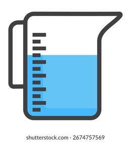 Symbol für Wissen und Wissenschaft. Abbildung eines abgestuften Zylinders, flache Ausführung. Vektormessbecher.