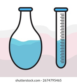 Symbol of knowledge and science. Illustration of a graduated cylinder, flat design. Vector measuring cup.