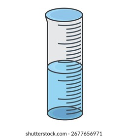 Symbol für Wissen und Wissenschaft. Abbildung eines abgestuften Zylinders, flache Ausführung. Vektormessbecher.