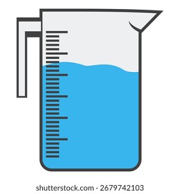 Símbolo do conhecimento e da ciência. Ilustração de um cilindro graduado, design plano. Xícara de medição de vetor.
