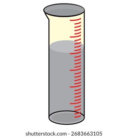 Símbolo do conhecimento e da ciência. Ilustração de um cilindro graduado, design plano. Xícara de medição de vetor.