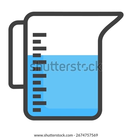 Symbol of knowledge and science. Illustration of a graduated cylinder, flat design. Vector measuring cup.