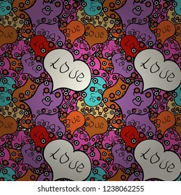 Symbol for the label gift packages. Decor element for greeting cards. Flower petal in shape of heart confetti. Seamless Valentines Day background of black, violet hearts. Transparent vector effect.