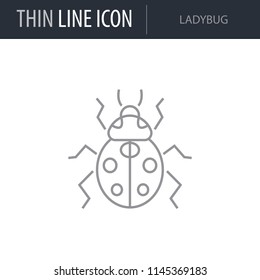 Symbol of Ladybug. Thin line Icon of Insect. Stroke Pictogram Graphic for Web Design. Quality Outline Vector Symbol Concept. Premium Mono Linear Beautiful Plain Laconic Logo
