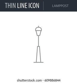 Symbol of Lamppost. Thin line Icon of City elements. Stroke Pictogram Graphic for Web Design. Quality Outline Vector Symbol Concept. Premium Mono Linear Beautiful Plain Laconic Logo