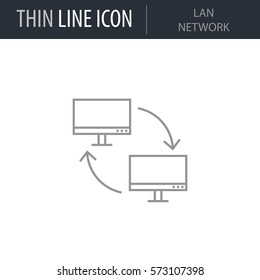 Symbol of Lan Network. Thin line Icon of Network Technology. Stroke Pictogram Graphic for Web Design. Quality Outline Vector Symbol Concept. Premium Mono Linear Beautiful Plain Laconic Logo