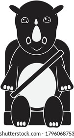 
symbol of a large rhino sitting in a chair wearing a seat belt while driving