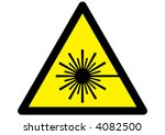 Symbol for Laser warning sign on yellow triangle.
