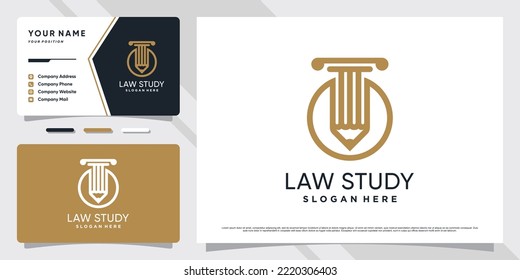 Symbol of law firm logo design with pencil icon and business card template