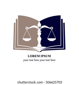 Symbol of law and justice. Concept law and justice. Scales of justice, gavel and book. Vector illustration. Can be used as logo legality.