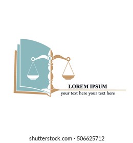 Symbol of law and justice. Concept law and justice. Scales of justice, gavel and book. Vector illustration. Can be used as logo legality.
