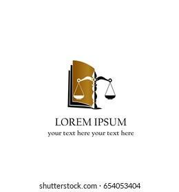 Symbol of law and justice. Conceptual law and justice. Scales of justice, a hammer, a pen, a courthouse and a book. Vector illustration. Can be used as the legitimacy of the logo.