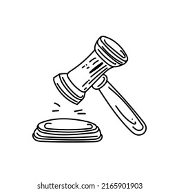 A symbol of law and justice, a hand-drawn sketch-style doodle. The gavel in court. Justice. Vector simple illustration. 