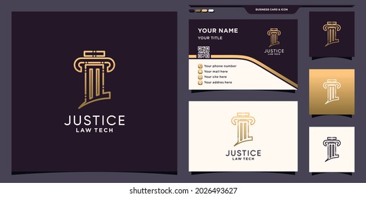Symbol of law logo design technology with line art style and business card design Premium Vector