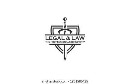 Symbol Legal With Sword Logo Vector Icon illustration