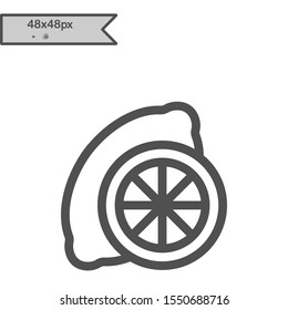Symbol of Lemon. Thin line Icon of Food. Stroke Pictogram Graphic for Web Design. Quality Outline Vector Symbol Concept. Linear style icon. flat design element. Editable stroke. 48x48 Pixel Perfect.
