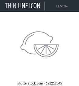 Symbol von Lemon. Dünne Linie Symbol für Essen. Stroke Pictogram Graphic for Web Design. Qualitätsübersicht Vektor Symbol Konzept. Premium Mono Linear Beautiful Plain Laconic Logo