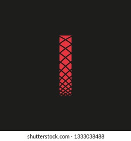 symbol letter I with appearance of footprint in red color on black background retro image, editable vector