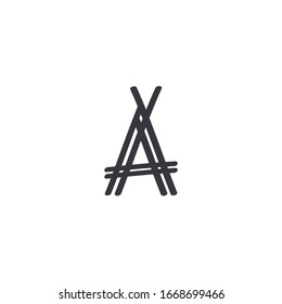 Symbol a letter with art line, abstract triangle sign, font, typography, alphabet, word, read, write, star, mountain, roof, v, a, corporate network