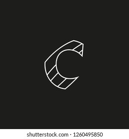 symbol letter C with hidden ends formed by lines, editable vector