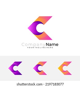 Logo de la letra de símbolo C con vector de diseño de flecha, colorido