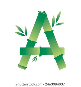 The symbol with the letter A is designed with bamboo that still has its leaves, given a color that matches the original, namely green, on a white background.
