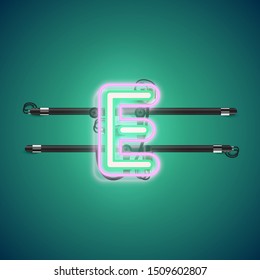 Symbol for the letter E. Realistic glowing double neon character from a font set, vector illustration.