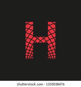 symbol letter H with appearance of footprint in red color on black background retro image, editable vector